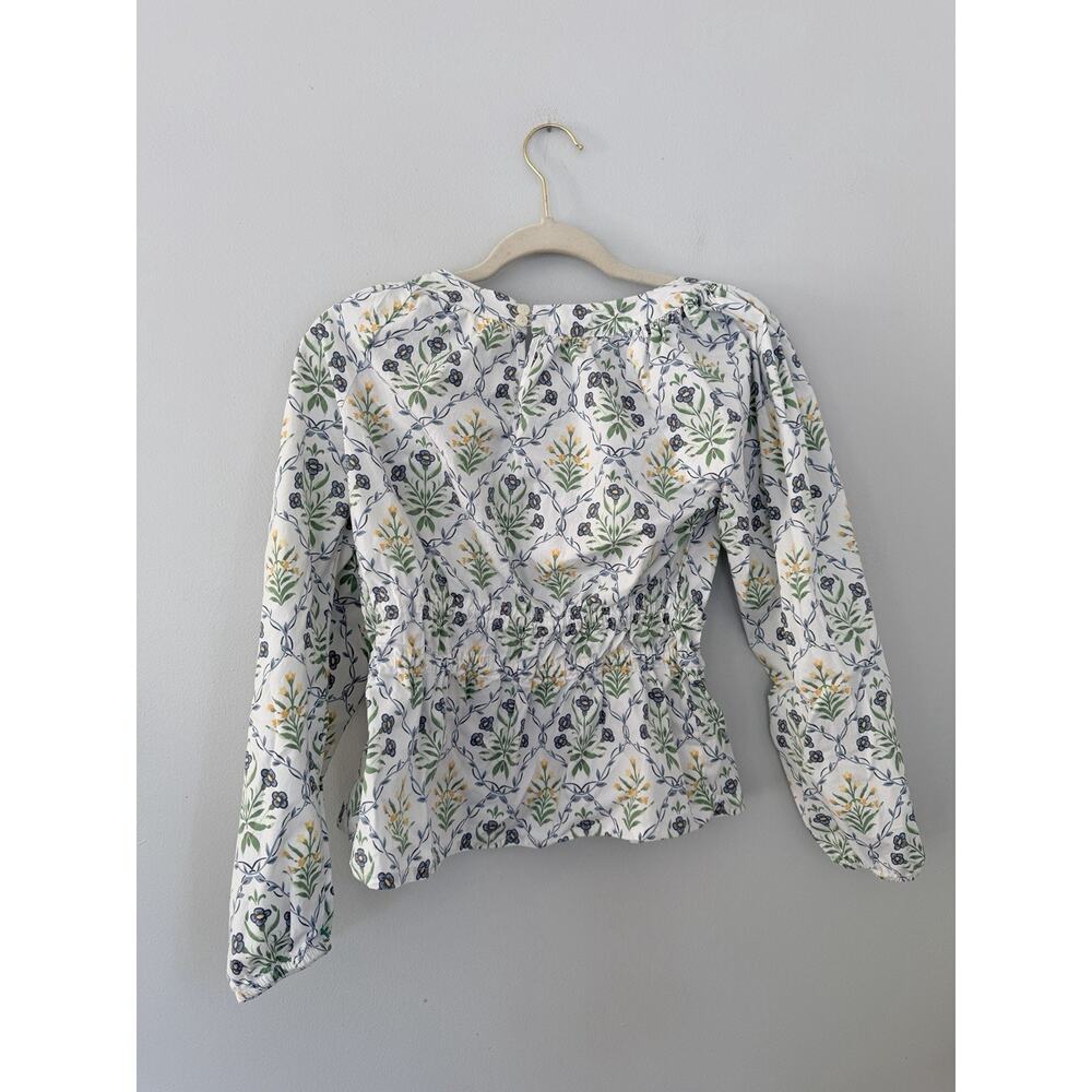 Spartina 449 Women's S Blouse Floral Long Balloon Sleeve Smocked Cinch Waist - Picture 4 of 9